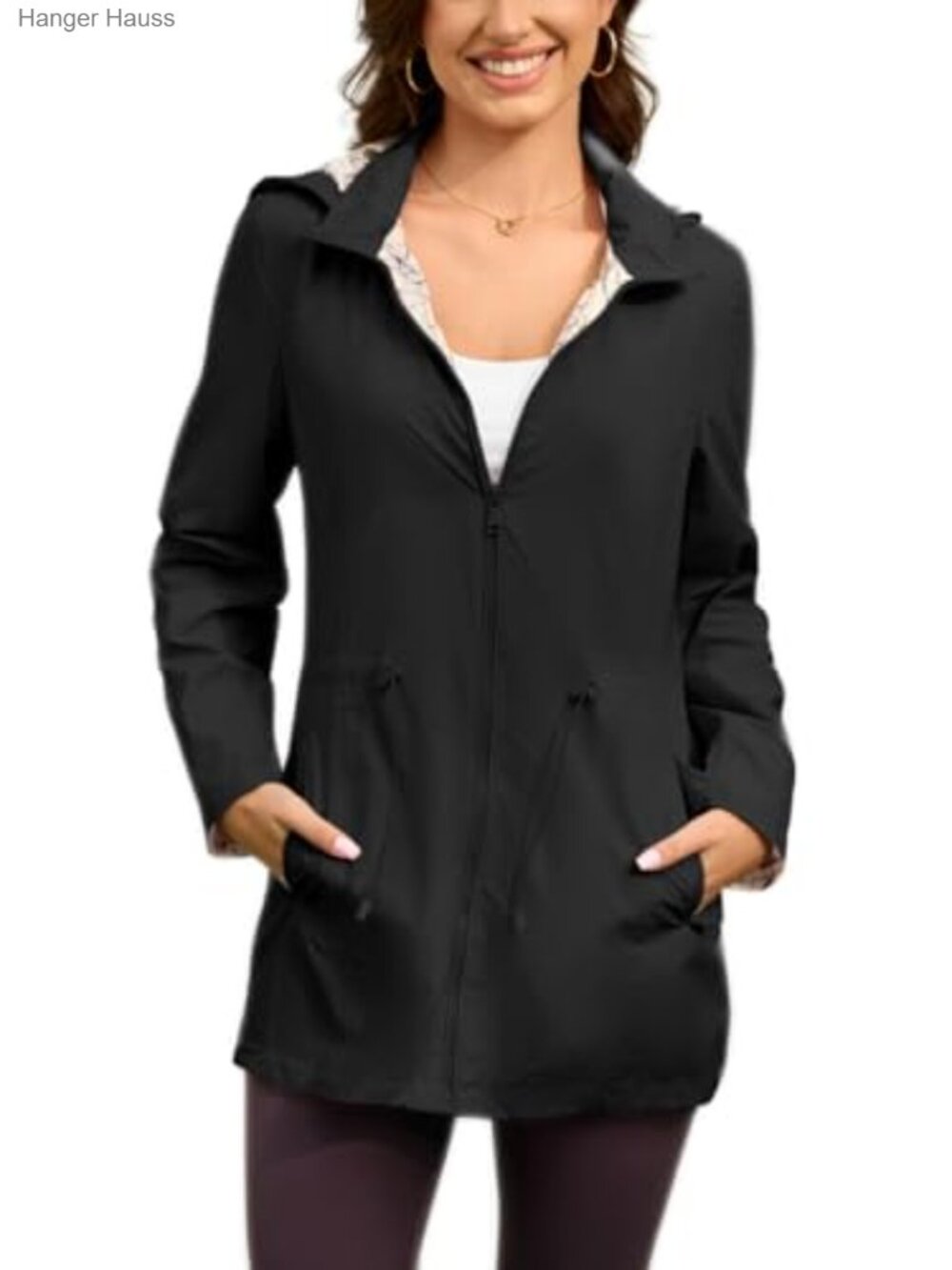 Women's Waterproof Rain Jacket Lightweight Hooded Windbreaker Trench Coat with